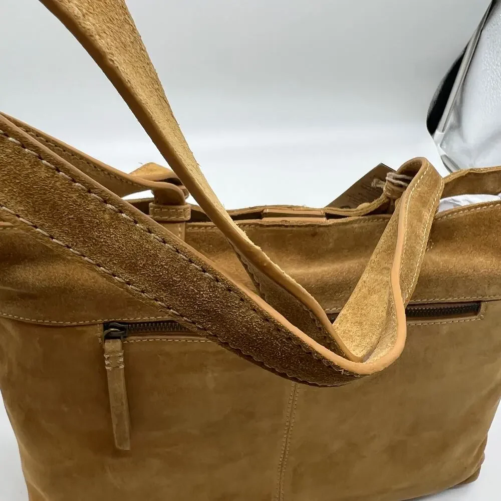 American Leather Co. Women Handbags Mercer Suede Woven Tote Cafe Latte Brown